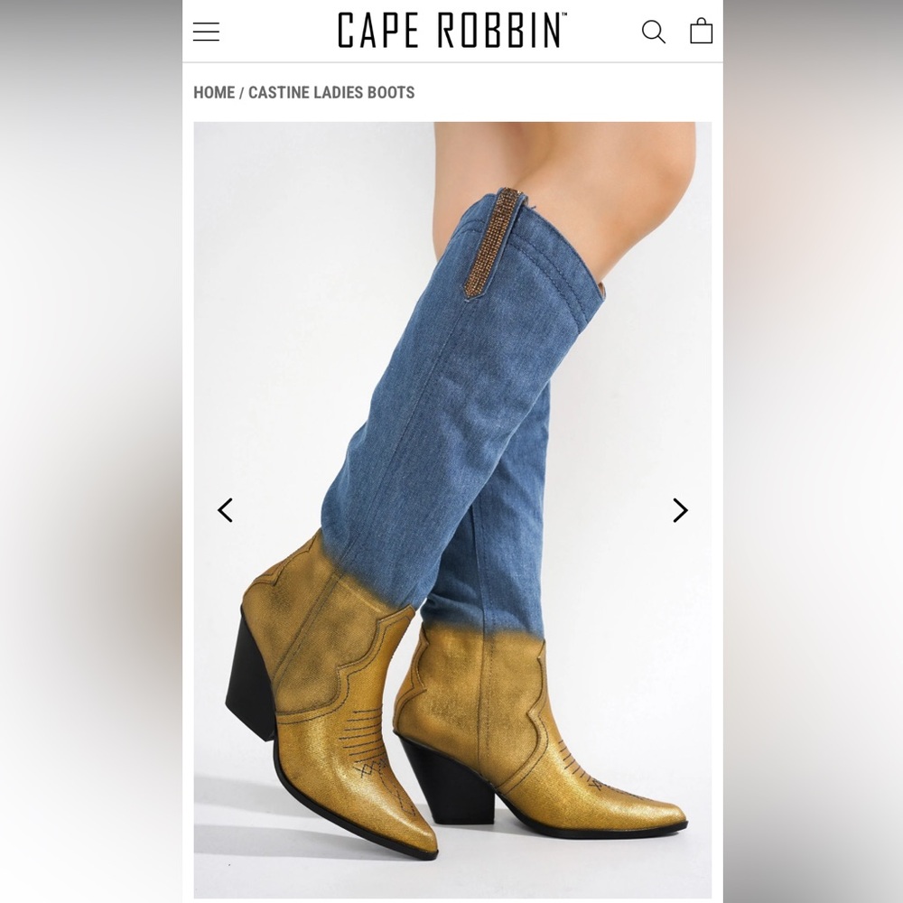 Cape Robbin Gold and Denim Knee-High Boots